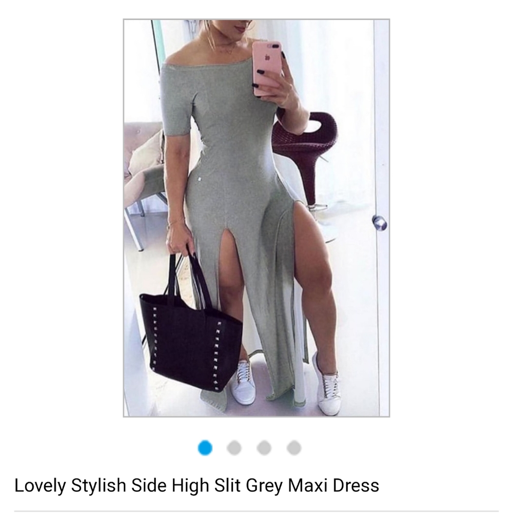 New gray side high slit maxi dress